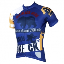 Pocketed Blue Cartoon Bicycle Shirt Men Short Sleeve Cheap Cycling Clothing