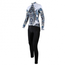 Polyester White Black Back Patterned Cycling Kit Sale Long Sleeve Women Cycling Outfits with Tights