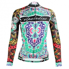 Long Sleeve Women Winter Cycling Jersey Pocketed Green Floral Botanical Cycling Clothing Sale