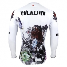 Elastane White Floral Botanical Cycling Jersey Men Winter Fleece Thermal Long Sleeve Biking Shirt