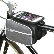 600D Polyester PVC Oxford Cloth Black Bike Phone Bag Dark Gray Touch Screen 1.5 L Full Frame Bag