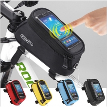 Touch Screen 600D Polyester Black Bike Phone Bag Yellow Phone Holder 1.5 L Waterproof Bike Frame Bag