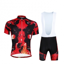 UV Resistant Red Skull Pro Cycling Kit Short Sleeve Men Bib Shorts