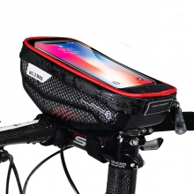 1 L Black-Red Touch Screen Bikepacking Handlebar Bag EVA TPU PU Leather Black Bike Phone Bag