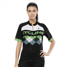 UV Resistant Women Cycling Shirts Black Plaid Checkered Back Cycling Wear