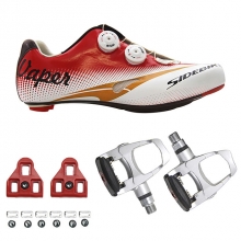 Breathable Bike Riding Shoes with Cleats & Pedals Men Road bike Red Bicycle Shoes