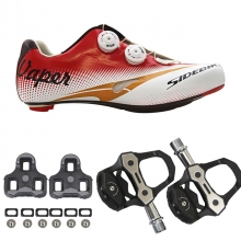 Men Road bike Red Bike Riding Shoes Breathable Cycling Shoes with Pedals & Cleats