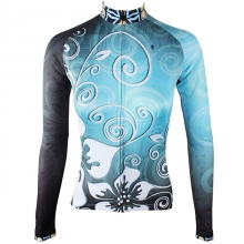 Winter Women Lining Fleece Thermal Bike Jersey Sale Sky Blue Floral Botanical Road Cycling Clothing