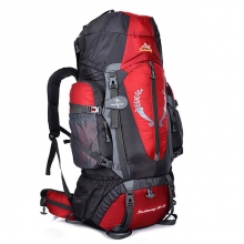80 L Red High Capacity Trekking Backpack Wear Resistance Nylon Black Hiking Backpack
