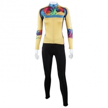 Women Winter Fleece Cycling Wear Yellow Floral Botanical Back Best Cycling Kits with Tights