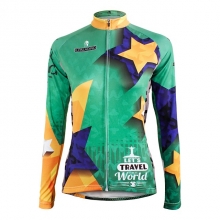 Pocketed Forest Green Star Cycling Jersey Long Sleeve Women Winter Lining Fleece Thermal Mtb Jersey