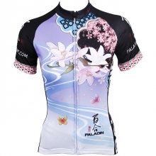 Quick Dry Purple Floral Botanical Cycling Clothes Women Short Sleeve Mountain Bike Jersey