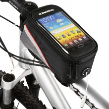 Touch Screen Road Bike Frame Bag PU Leather PVC Polyester Black Bike Phone Bag