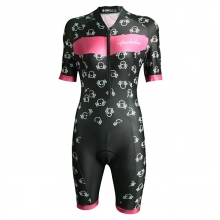 Moisture Wicking Black Triathlon Tri Road Cycling Kit Women Short Sleeve Cycling Suit