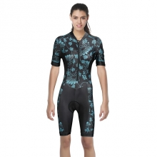 UV Resistant Triathlon Tri Black Floral Botanical Cycling Kit Sale Short Sleeve Women Cycling Suit