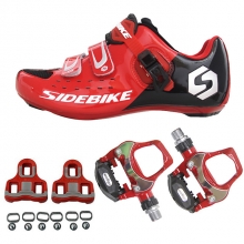 Men Road bike Black Clipless Shoes Breathable Bicycle Shoes with Pedals & Cleats