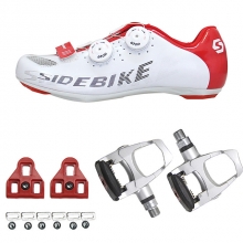 Breathable Bike Riding Shoes with Pedals & Cleats Men Road Red White Bicycle Shoes