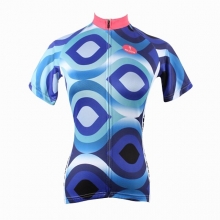 Stretchy Women Short Sleeve Bicycle Shirt Blue Team Cycling Jerseys