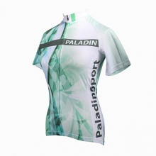 Moisture Wicking Women Short Sleeve Cycling Outfits Green Floral Botanical Biking Shirt
