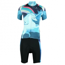 Women Cycling Suit Ultraviolet Resistant Blue Cycling Team Kits with Shorts