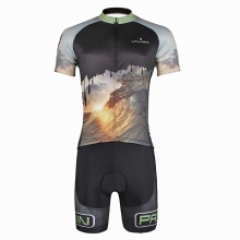 Stretchy Men Mtb Jersey Black Back Nature & Landscapes Cycling Kit with Shorts