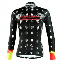 Micro Elastic Winter Women Lining Fleece Long Sleeve Bike Jersey Black Skull Custom Cycling Jersey