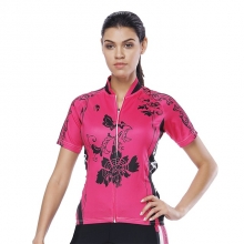 High Elasticity Women Cycling Shirts Peach Floral Botanical Back Cycling Tops