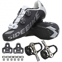 Breathable Bicycle Shoes with Cleats & Pedals Men Road Black Clipless Shoes