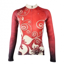 Breathable Winter Women Lining Fleece Thermal Biking Jersey Red Floral Botanical Cycling Outfits