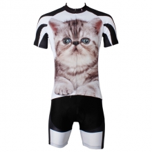Breathable Men Lovely Cat Cycling Outfits White Black Custom Cycling Kit with Shorts
