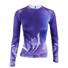 UV Resistant Purple Floral Botanical Cycling Tops Women Winter Lining Fleece Thermal Cycling Shirts