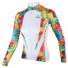 Long Sleeve Women Winter Fleece Biking Jersey UV Resistant White Floral Botanical Cycling Outfits
