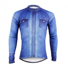 Quick Dry Blue Cycling Clothes Men Winter Lining Fleece Thermal Long Sleeve Cycling Jersey