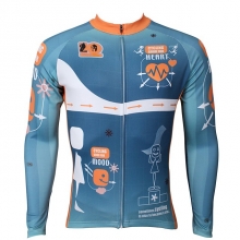 Breathable Sky Blue Cycling Tops Long Sleeve Men Winter Lining Fleece Thermal Cycling Shirts