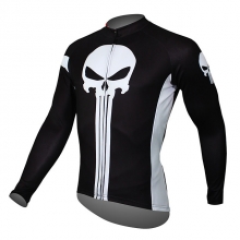 Polyester Winter Men Long Sleeve Cycling Jersey Black Yellow Red Skull Bicycle Jerseys