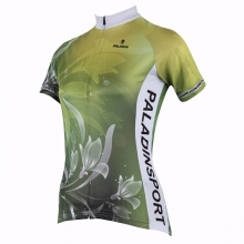 Breathable Green Floral Botanical Cycling Jersey Short Sleeve Women Mtb Jerseys