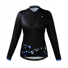 Long Sleeve Women Winter Fleece Cycling Tops Polyester Black Floral Botanical Cycling Kit Sale