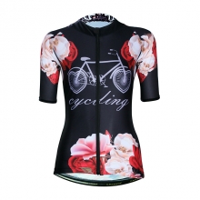 High Elasticity Women Cycling Clothing Sale Black Floral Botanical Unique Cycling Jerseys