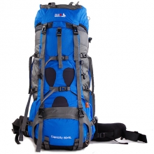 Breathable Nylon Red Backpacking Bag Sky Blue Wear Resistance 85 L Backpacking Rucksack