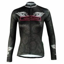 UV Resistant Black Cycling Shirts Long Sleeve Women Winter Lining Fleece Bike Jersey
