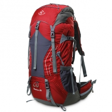 60 L Red High Capacity Trekking Backpack Breathable Yellow Hiking Bag