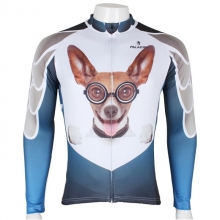 Long Sleeve Men Winter Cool Cycling Jerseys Polyester White+Sky Blue Dog Animal Cartoon Mtb Jerseys
