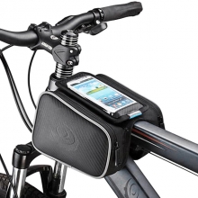 PU Leather PVC Polyester Black Bike Phone Bag Touch Screen 1.8 L Bike Frame Pack