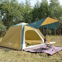 Breathability Automatic Green / Yellow Waterproof Canvas Tent Gray+White UV Resistant 4 Man Family Tent