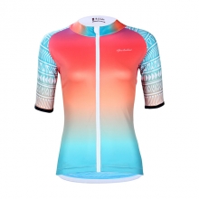Short Sleeve Women Road Cycling Clothing Micro Elastic Pink Gradient Cycling Jersey
