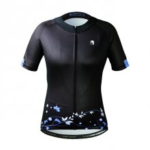 Short Sleeve Women Mountain Biking Clothes Elastane Black Floral Botanical Cheap Cycling Jerseys