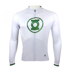 Superhero Green Lantern Cycling Jerseys Long Sleeve White Bike Jersey