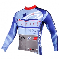 YKK zipper Sky Blue+White Back Cycling Jersey Men Winter Long Sleeve Cycling Clothes