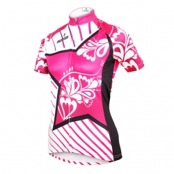 Breathable Women Short Sleeve Cycling Outfits Yan pink Floral Botanical Biking Shirt