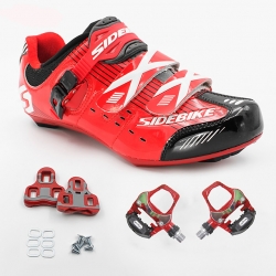 Men Road White Black Red Bike Shoes Clipless Shoes with Pedals & Cleats